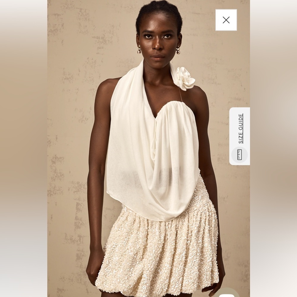 NWT MISS ROSIER Maeva white halterneck floral-appliqué top- Large